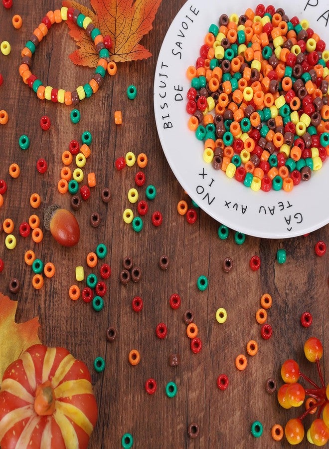 Whaline 2000Pcs Fall Pony Beads 6 Mixed Colors Craft Plastic Beads Red Yellow Orange Green Brown Spacer Beads for Thanksgiving Fall Autumn Theme Party DIY Crafts Necklace Bracelet Jewelry Making - Image 5