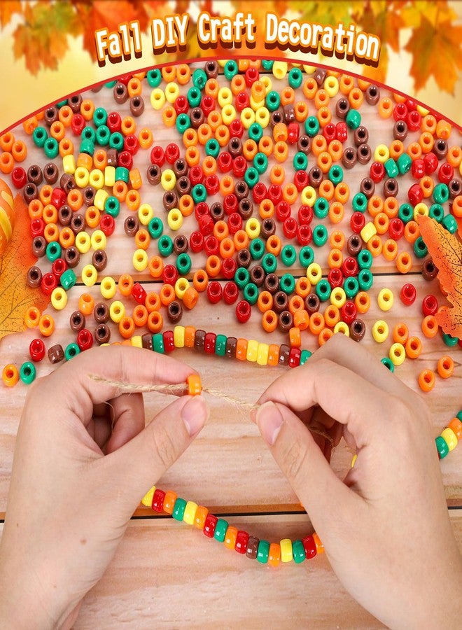 Whaline 2000Pcs Fall Pony Beads 6 Mixed Colors Craft Plastic Beads Red Yellow Orange Green Brown Spacer Beads for Thanksgiving Fall Autumn Theme Party DIY Crafts Necklace Bracelet Jewelry Making - Image 3