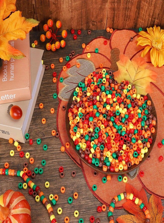 Whaline 2000Pcs Fall Pony Beads 6 Mixed Colors Craft Plastic Beads Red Yellow Orange Green Brown Spacer Beads for Thanksgiving Fall Autumn Theme Party DIY Crafts Necklace Bracelet Jewelry Making - Image 4