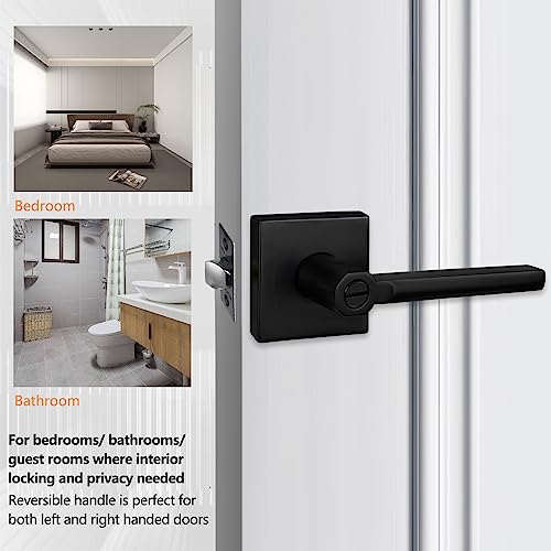 NewBang (5Pack) Bed/Bath Room Door Lever for Privacy Bathroom and Interior Door Door Lock Handle in Aged Matt Black, HD1601-DB-BK-5P - Image 3