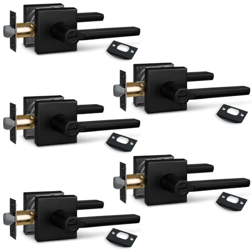 NewBang (5Pack) Bed/Bath Room Door Lever for Privacy Bathroom and Interior Door Door Lock Handle in Aged Matt Black, HD1601-DB-BK-5P - Image 1