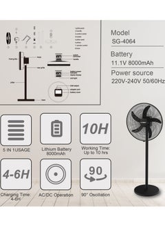 Stargold 16 Inch Rechargeable Oscillating Fan Table Fan Wall Fan Floor Fan Ceiling Fan With 4 SMD LED Light With Remote Control  - Image 4