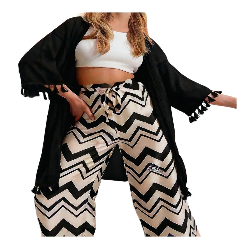 Women's Trench Coat Open Front Cardigan with Lace Design Flowy Silhouette for Fall Winter - Image 1