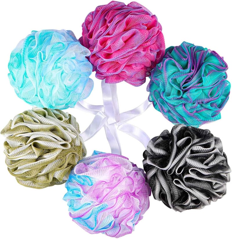 6 Pack 75gPc Large Loofahs Shower Sponge Mesh Pouf Bath Sponges Exfoliating Body Scrubber Shower Scrunchies A Color