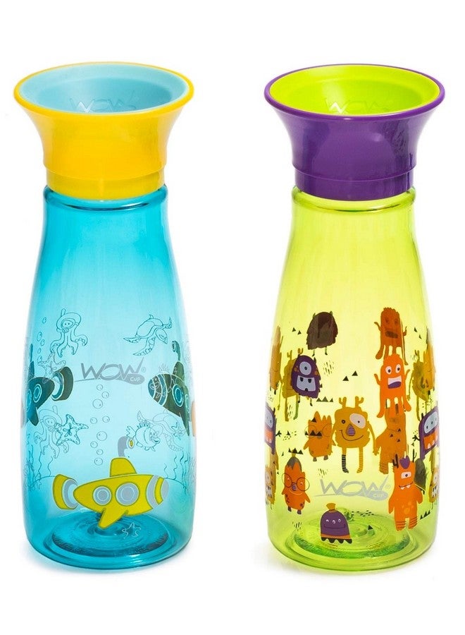 WOW GEAR Wow Cup Mini 360 Sippy Cup, 12 oz, 2 Pack (Aruba Blue/Keylime Green) - Image 1
