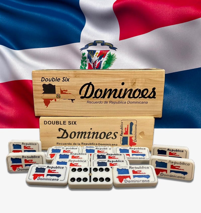 PRK 14 Dominican Republic Dominoes Double Six Novelty Set with Dominican Republic Flag Design - Ideal for Parties 1 Set med Size Domino - Image 1