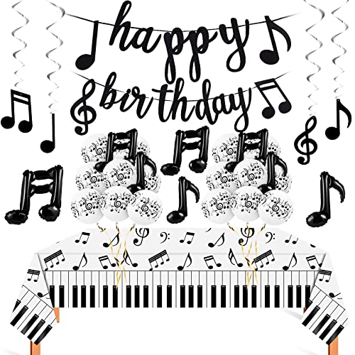 Civaner 40 Pieces Music Theme Party Decorations Set Include Music Latex Foil Balloons Note Hanging Swirls Happy Birthday Banner and Disposable Note Tablecloth for Birthday Wedding Party Supplies - Image 1