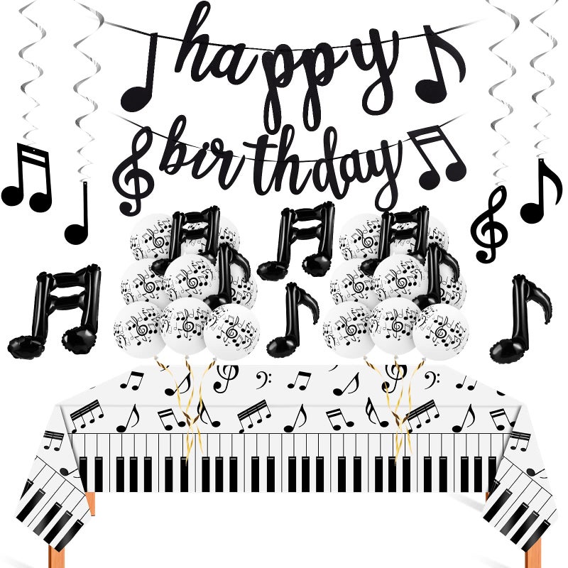 Civaner 40 Pieces Music Theme Party Decorations Set Include Music Latex Foil Balloons Note Hanging Swirls Happy Birthday Banner and Disposable Note Tablecloth for Birthday Wedding Party Supplies - Image 2