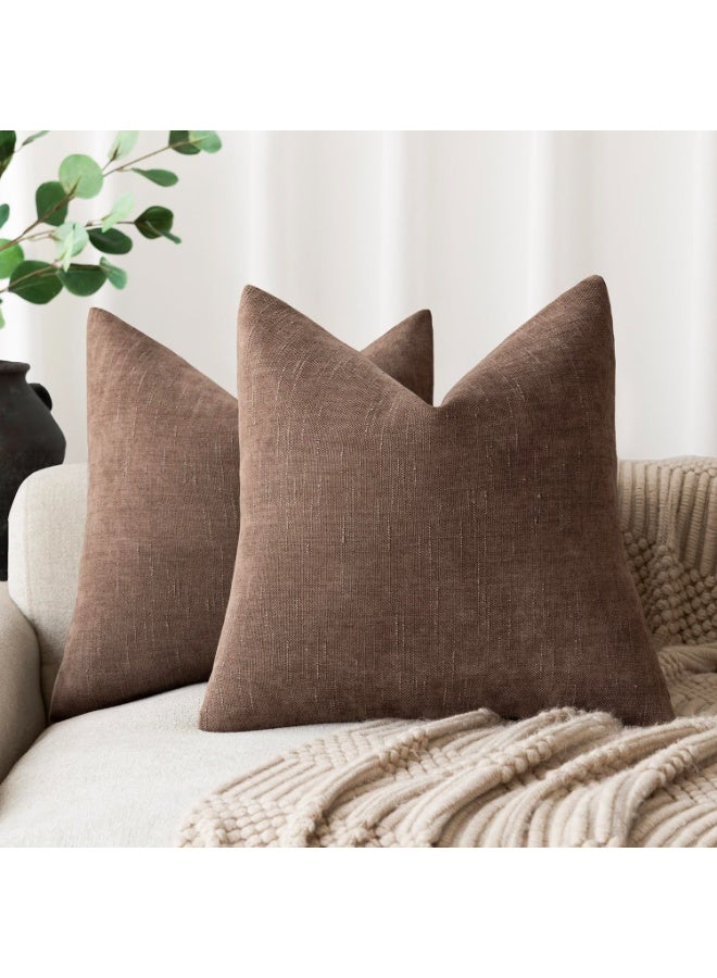 Cushion Cover 45 x 45 cm, Set of 2 Chocolate Chenille Cushion Covers, Sofa Cushion Covers, Neutral Design, Soft Luxurious Decorative Cushion for Chair, Couch, Bed, Bedroom, Home Decoration - Image 1