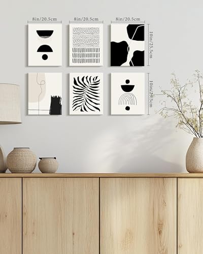 KUVIOKE Black Abstract Framed Wall Art Boho Room Decor Set of 6 Minimalist Geometric Line Art Bohemian Mid Century Modern Prints for Bedroom Living Room 8x10in (Framed) - Image 3