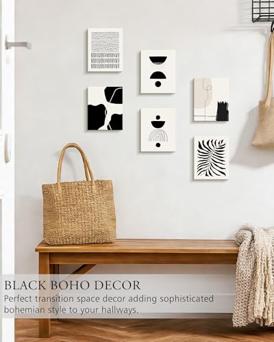 KUVIOKE Black Abstract Framed Wall Art Boho Room Decor Set of 6 Minimalist Geometric Line Art Bohemian Mid Century Modern Prints for Bedroom Living Room 8x10in (Framed) - Image 5