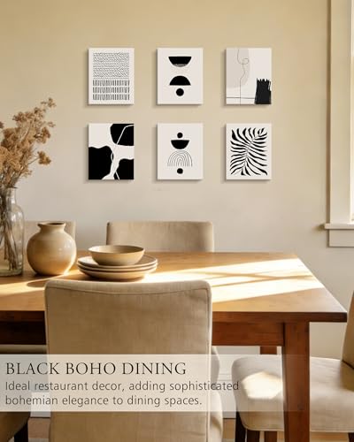 KUVIOKE Black Abstract Framed Wall Art Boho Room Decor Set of 6 Minimalist Geometric Line Art Bohemian Mid Century Modern Prints for Bedroom Living Room 8x10in (Framed) - Image 4