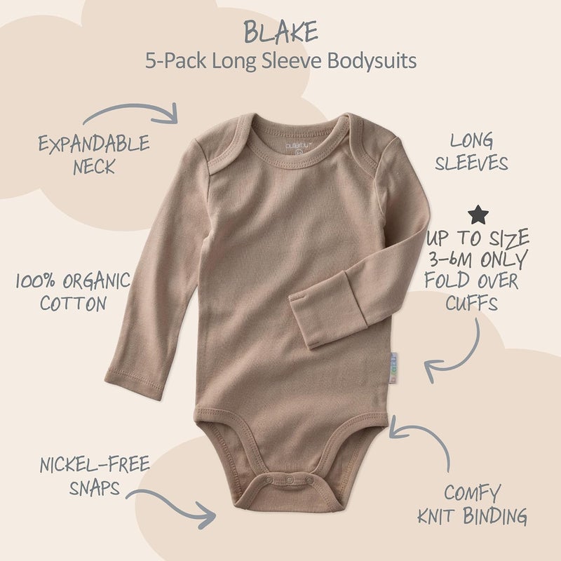 Butterblu unisex-baby Blake 5-pack Long Sleeve Bodysuits​ 100% Organic Cotton Clothes for Newborn and Baby Girls, Boys, Unisex​ - Image 2