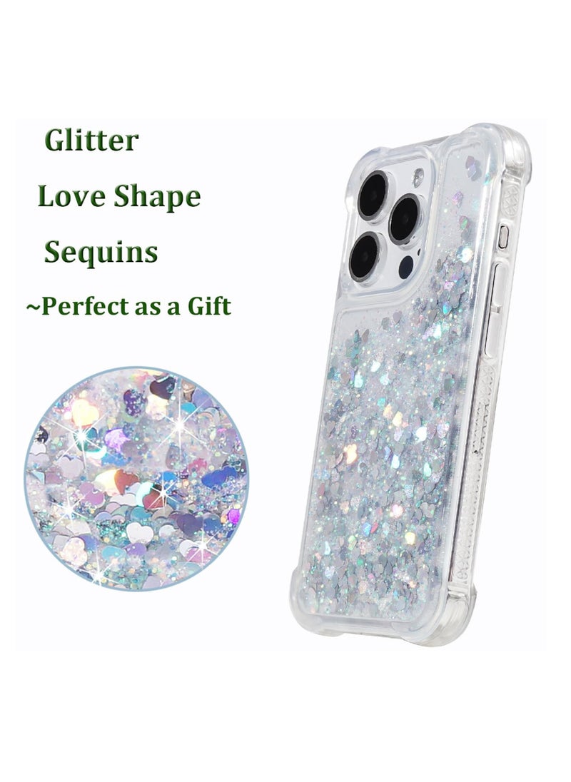 SYOSI - Glitter Case for iPhone 15 Pro Max, Clear Soft TPU Rubber Bumper, Bling Girly Women Cute Liquid Holiday Case, Silver, 6.7 inch - Image 1