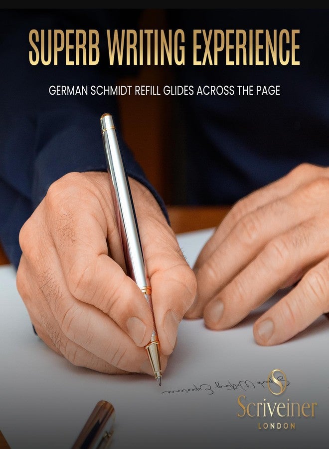 Scriveiner Chrome Rollerball Pen - Stunning Award-Winning Luxury Pen, Schmidt Ink Refill, Best Roller Ball Pen Gift Set for Men & Women, Professional, Executive Office, Nice, Fancy Pens - Image 4