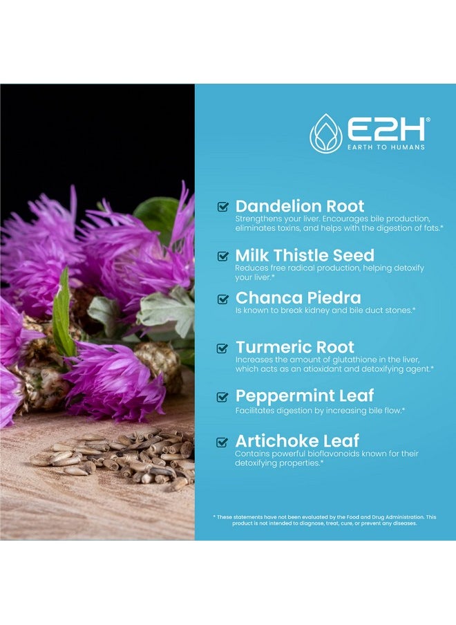 E2H EARTH TO HUMANS - E2H Liver Support Supplement With Milk Thistle Liver Health Formula Artichoke Extract Dandelion Root Chanca Piedra And More Absorbent Liquid Formula (2 Bottles) - Image 1