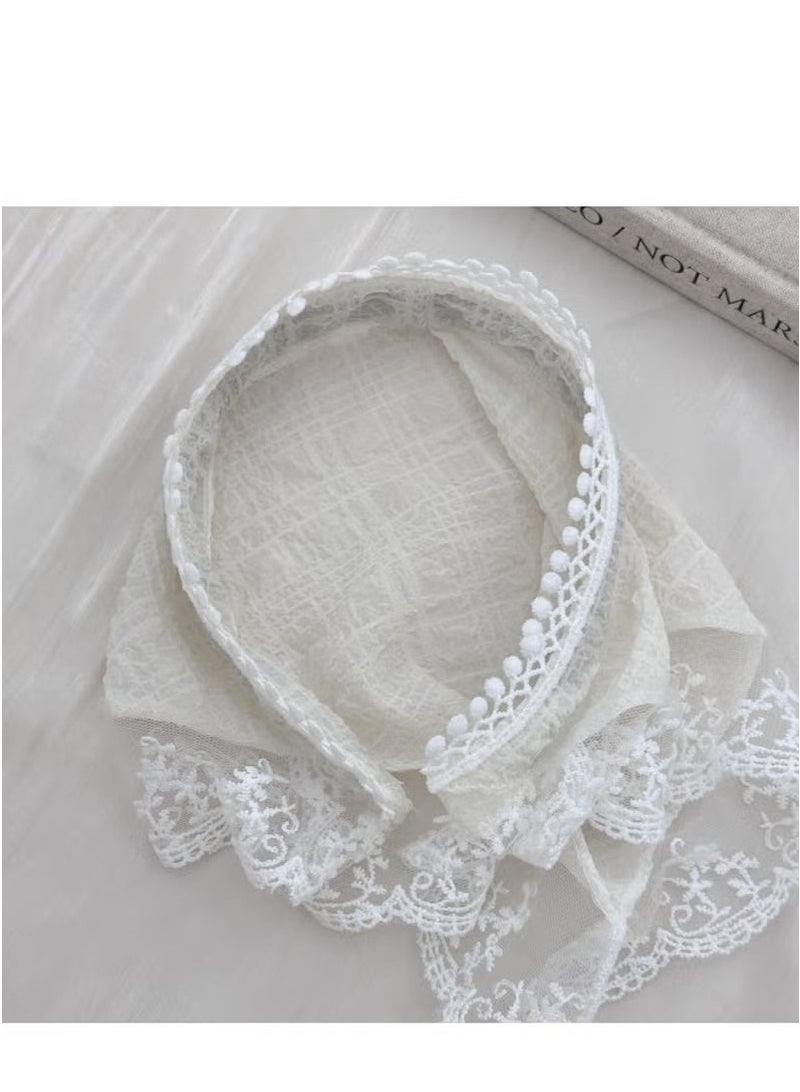 GIFT 3 Piece Hair Scarf Bandana Handband for Women, 3Pcs Chiffon Head Scarf for Women's Hair, Non Slip Lace Triangle Kerchief Women Hair Bands (Blue+Pink+Off white)  - Image 4