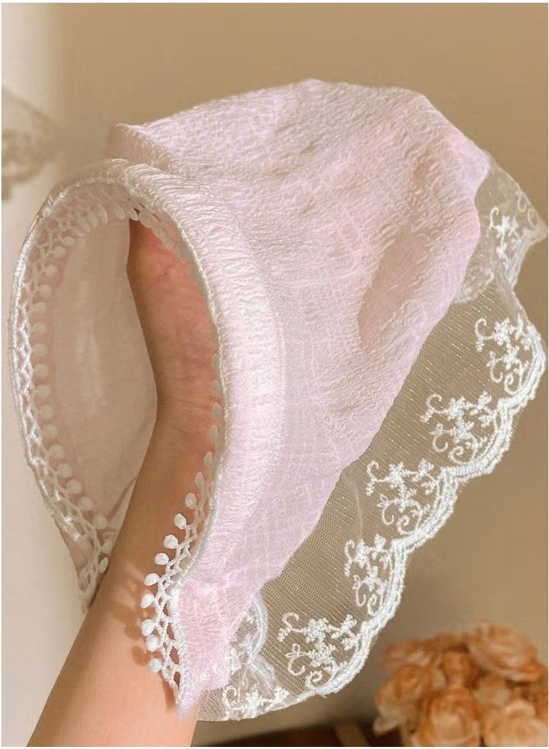 GIFT 3 Piece Hair Scarf Bandana Handband for Women, 3Pcs Chiffon Head Scarf for Women's Hair, Non Slip Lace Triangle Kerchief Women Hair Bands (Blue+Pink+Off white)  - Image 3