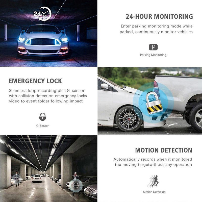 1080P DVR Dash Camera 3-Lens Front & Inside & Rear Camera Driving Recorder 4 Inch Screen Dashcam Support Night-Vision/Motion Detection/Loop Recording/Reverse Picture/Multi-Language - Image 5