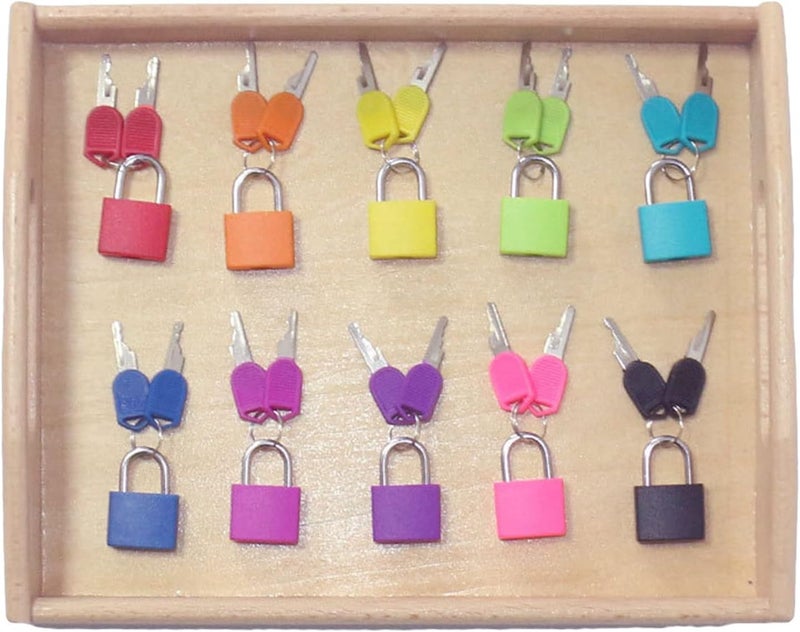 klarako 10Pack Padlock with Key Montessori Toy Matching Game Individually Keyed Padlocks for Luggage Lock Suitcase Lock Backpack Boys Girls Kids Toddlers  10 Locks and Tray - Image 3