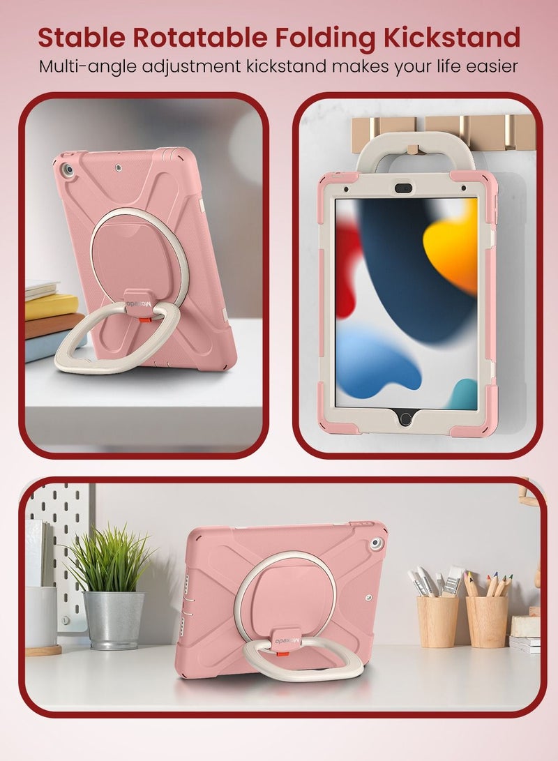 Moxedo Moxedo Heavy Duty Shockproof Rugged Protective Colorful Case with 360 Rotating Kickstand , Shoulder Strap , Pen Holder for Kids Compatible for Apple iPad 10.2 2019 / 2020 / 2021 - Rose Gold  - Image 4
