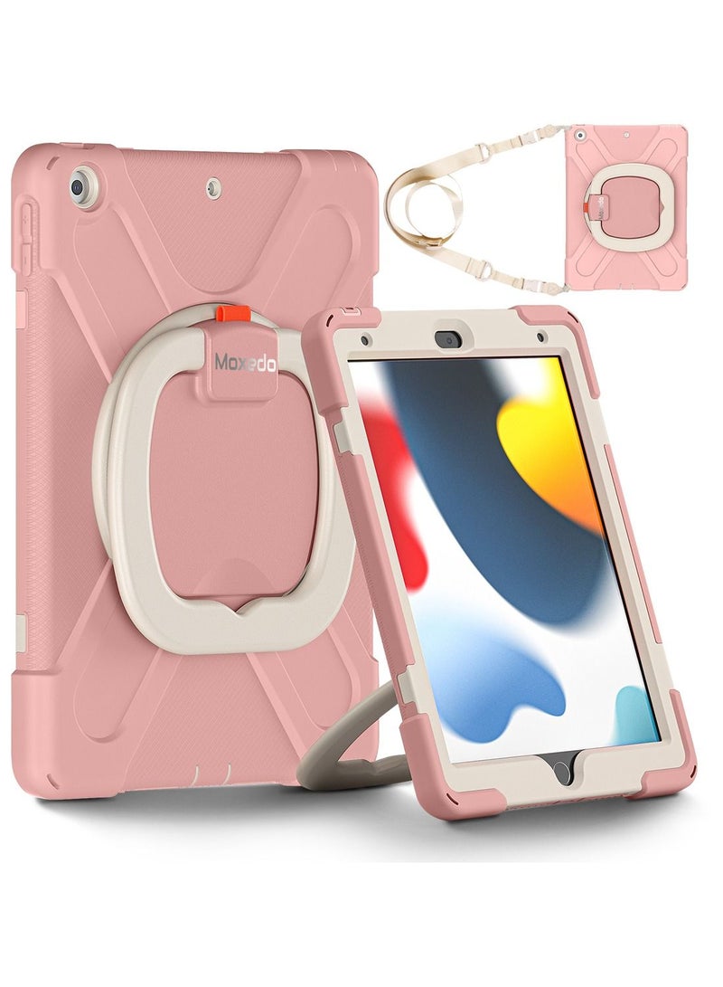 Moxedo Moxedo Heavy Duty Shockproof Rugged Protective Colorful Case with 360 Rotating Kickstand , Shoulder Strap , Pen Holder for Kids Compatible for Apple iPad 10.2 2019 / 2020 / 2021 - Rose Gold  - Image 1