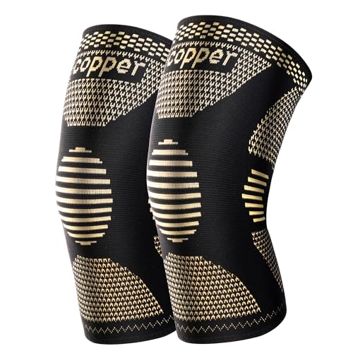 JHVW Copper Knee Brace for Women Men, 2 Pack Knee Braces for Knee Pain, Knee Support Compression Sleeve for Meniscus Tear, ACL & Arthritis Pain Relief - Image 1