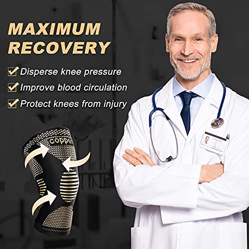 JHVW Copper Knee Brace for Women Men, 2 Pack Knee Braces for Knee Pain, Knee Support Compression Sleeve for Meniscus Tear, ACL & Arthritis Pain Relief - Image 5