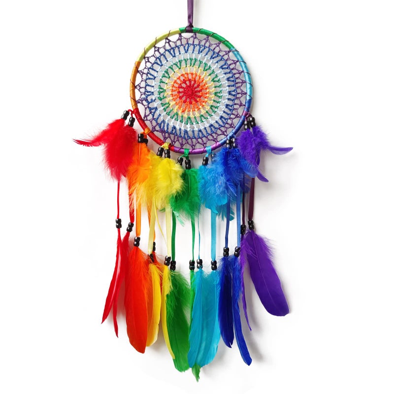 SOYUZU Colorful Dream Catcher Rainbow Dream Catchers Wall Decor Handmade Feather Dreamcatcher Wall Hanging Ornament Art Craft for Bedroom Living Room Home Decor