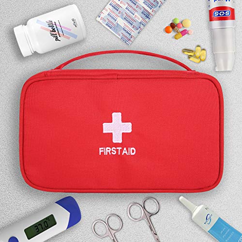 Ellsang First Aid Bags Empty, Portable Travel Medicine Bag for Camping Hiking Vehicle Motorcycle, Empty First Aid Bag for Home Emergency (Red) - Image 3