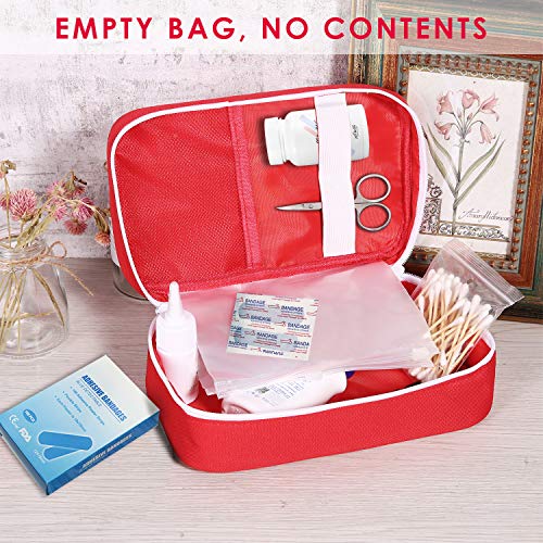 Ellsang First Aid Bags Empty, Portable Travel Medicine Bag for Camping Hiking Vehicle Motorcycle, Empty First Aid Bag for Home Emergency (Red) - Image 2