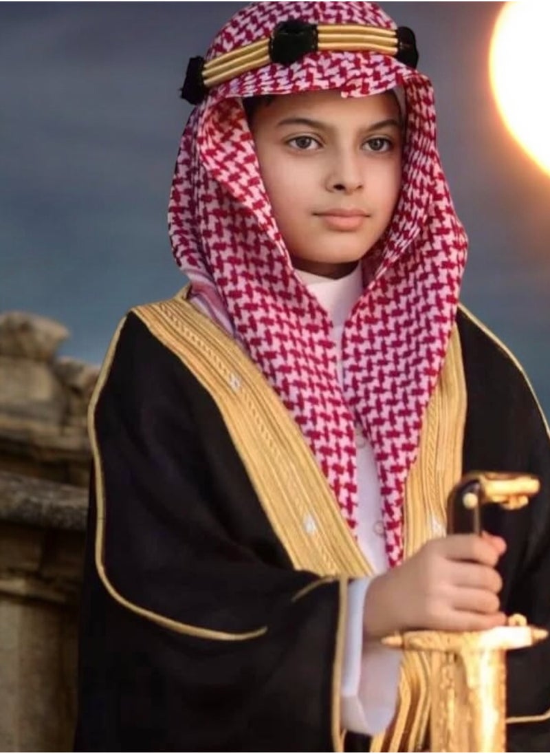 Generic Luxury Royal Bisht Mishlah (110cm) Luxury Royal Bisht Mishlah in black, luxurious gold embroidery, different sizes for newborns, children, boys, youth, suitable as a gift, gifts for children and boys, black Mishlah, black Bisht  - Image 1