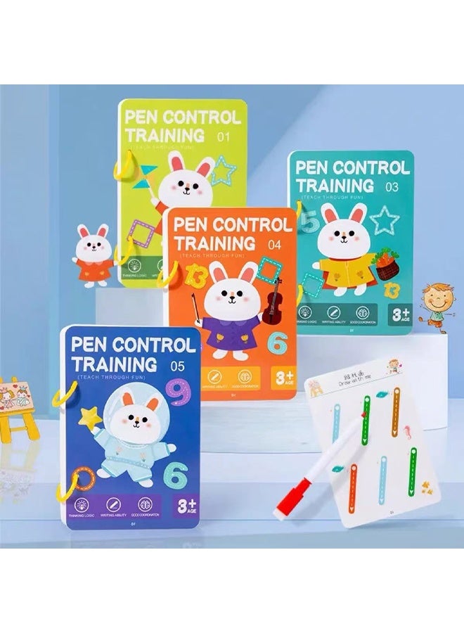 Zeemey 96 Pages/10 Pens - Pen Control Exercise Book with Erasable Pen and Refill, Reusable Tracing and Drawing Exercise Book - Essential Tool for Enhancing Hand Eye Coordination and Learning Writing Skills - Image 4