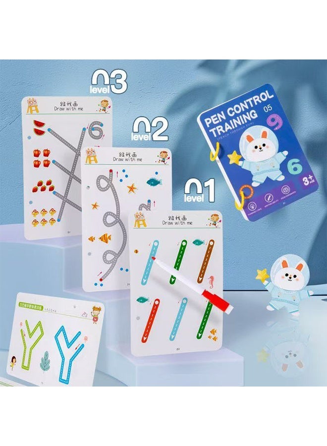 Zeemey 96 Pages/10 Pens - Pen Control Exercise Book with Erasable Pen and Refill, Reusable Tracing and Drawing Exercise Book - Essential Tool for Enhancing Hand Eye Coordination and Learning Writing Skills - Image 3