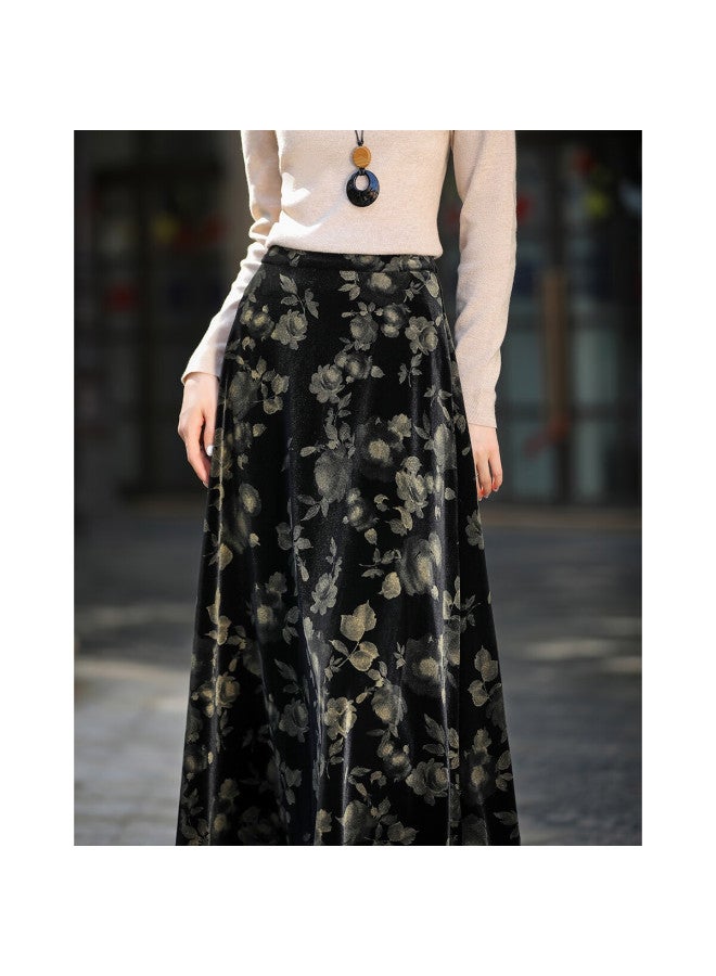 dme Demana [hot Stamping Craft] Autumn National Style New Chinese Velvet Mermaid Aesthetic Pee A-line Women's Skirt - Image 3