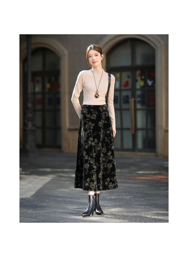 dme Demana [hot Stamping Craft] Autumn National Style New Chinese Velvet Mermaid Aesthetic Pee A-line Women's Skirt - Image 4