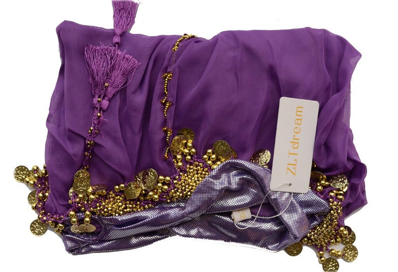 ZLTdream Lady's Belly Dance Chiffon Banadge Top and Lantern Coins Pants Purple, One Size - Image 5