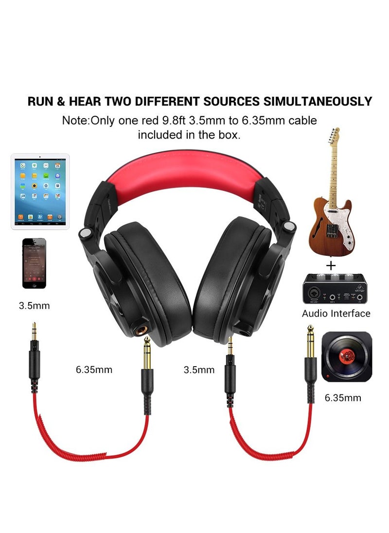 OneOdio - A71 Wired Over-Ear Stereo Sound Headset Black Red - Image 1