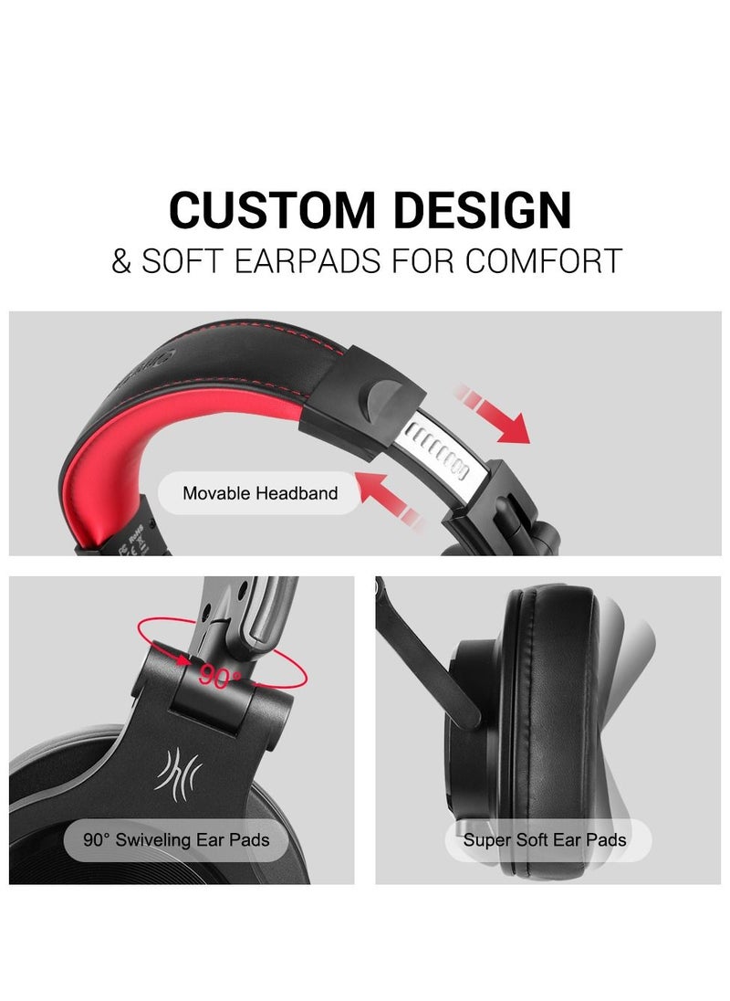 OneOdio - A71 Wired Over-Ear Stereo Sound Headset Black Red - Image 1