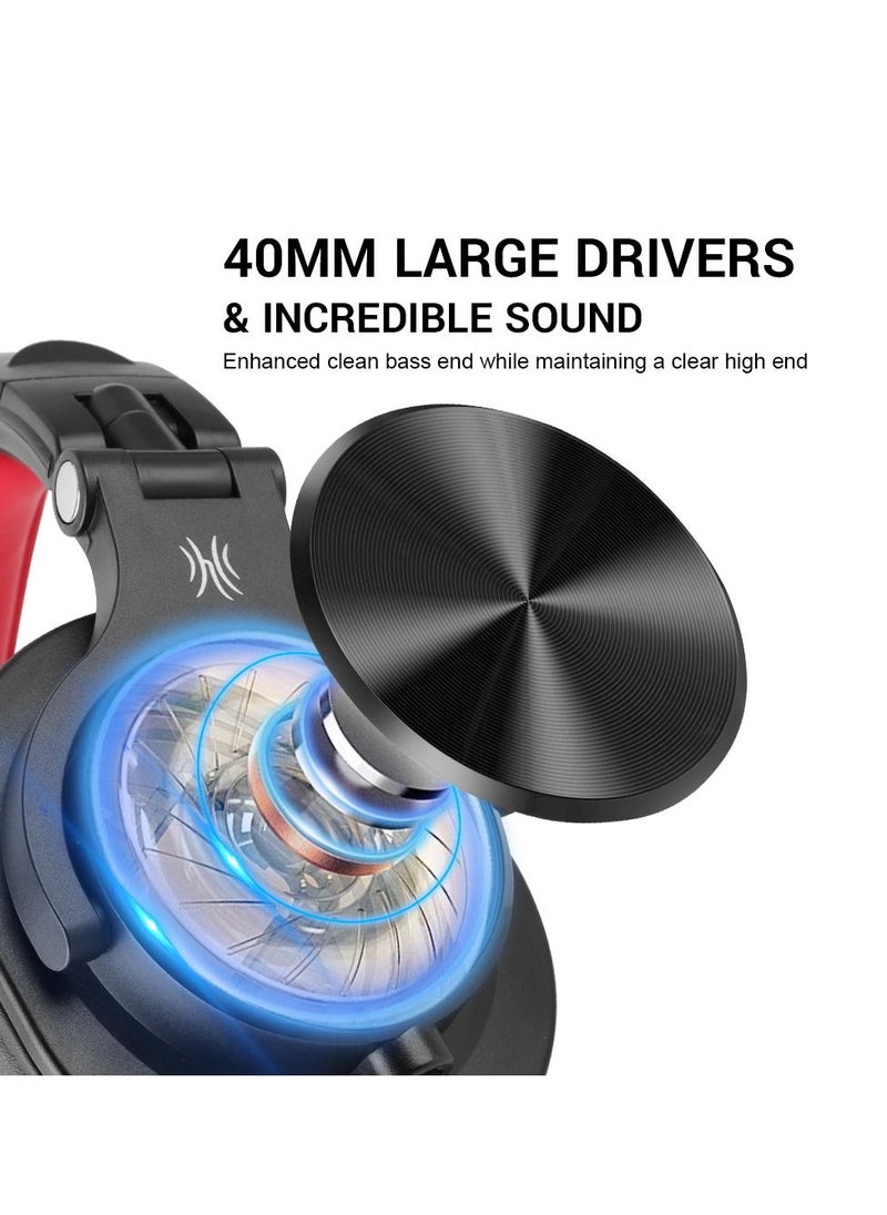 OneOdio - A71 Wired Over-Ear Stereo Sound Headset Black Red - Image 1