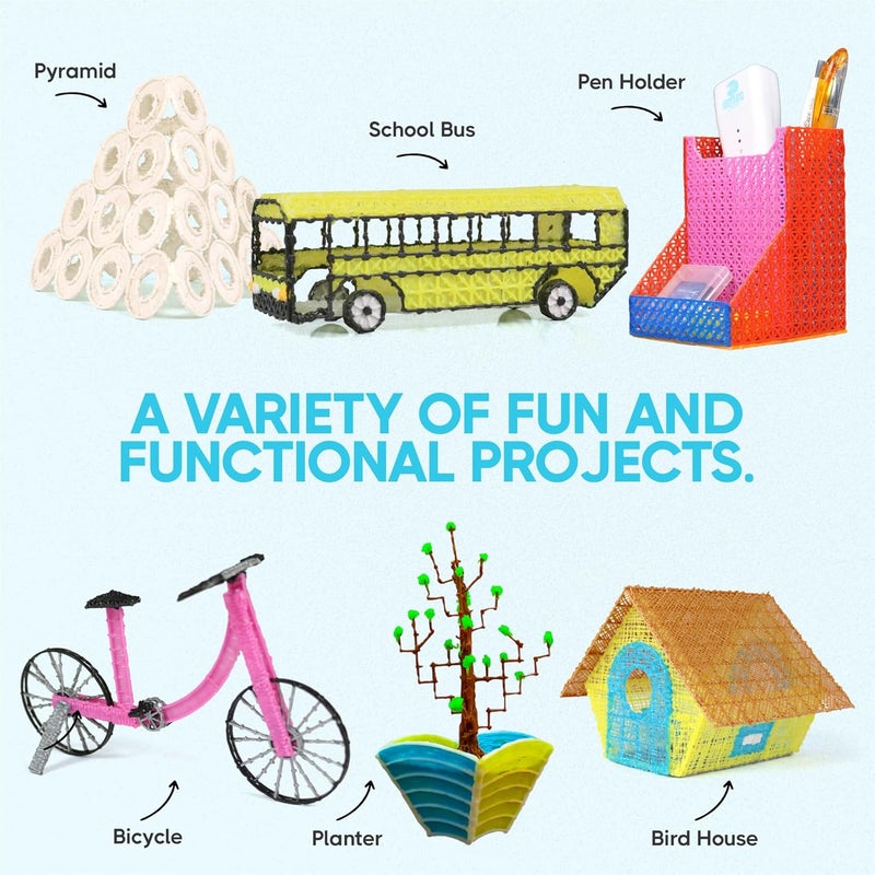 3Dmate 3D Pen Paper Stencils for Flower Pot, Pen Holder, School Bus, Bird House, Bicycle - Compatible with Base 3D Pen (Mat Not Included) - Image 1