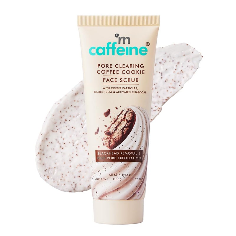 MCaffeine mCaffeine Pore Clearing Coffee Cookie Face Scrub Remove Blackheads Detan Exfoliate Dead Skin 45 Exfoliants Walnuts Coffee Charcoal Clay Glowing Skin Face Scrub for Women Men 100g  - Image 1
