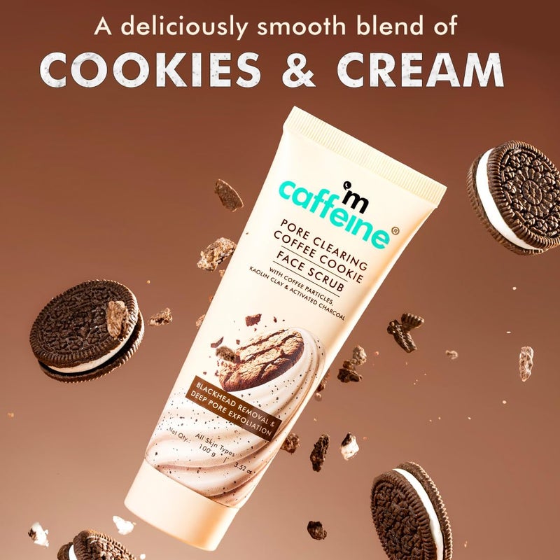MCaffeine mCaffeine Pore Clearing Coffee Cookie Face Scrub Remove Blackheads Detan Exfoliate Dead Skin 45 Exfoliants Walnuts Coffee Charcoal Clay Glowing Skin Face Scrub for Women Men 100g  - Image 5