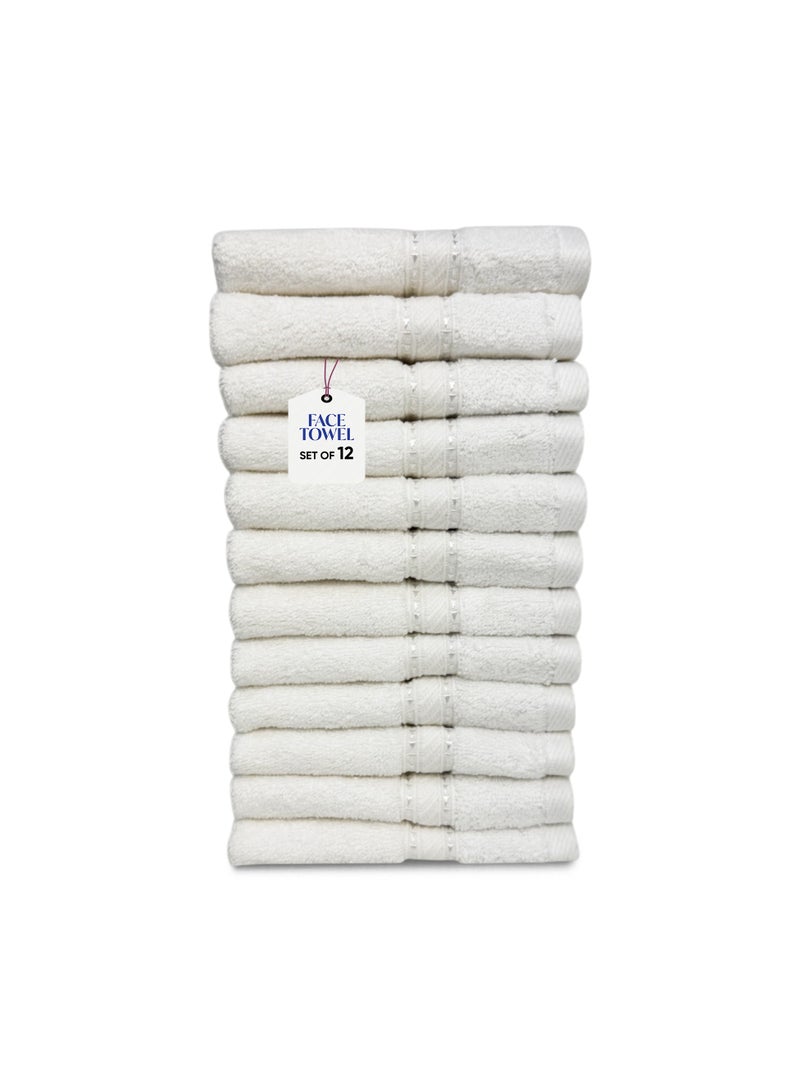 كاسينو Kassino Jumbo Face Towel (12 Pack, 33x33 cm) - 580 GSM Large Face Towels,100% Combed Cotton, Soft & Quick-Dry Towels, Highly Absorbent, Double Stitched Hotel Quality Towels | White - Image 1