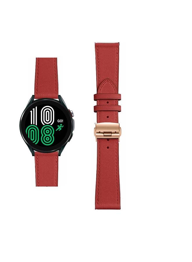 Perfii Genuine Leather Replacement Band for Samsung Galaxy Watch 4 40/44mm Red - Image 1