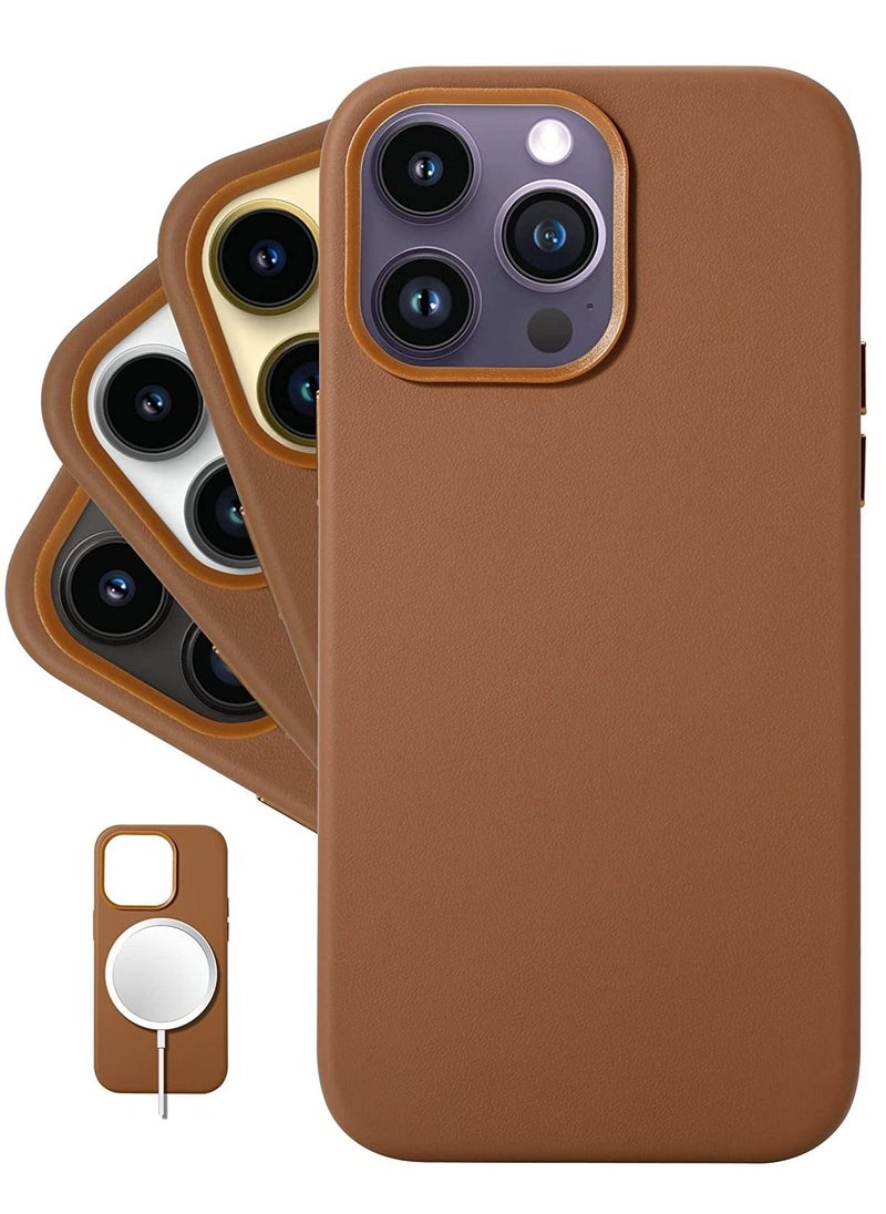 ELTRAZONE - Classic - (for iPhone 14 Pro Max) - European Nappa Leather Case - Smoothen and Soften Over Time - Compatible with Magsafe - Saddle Brown - Image 1