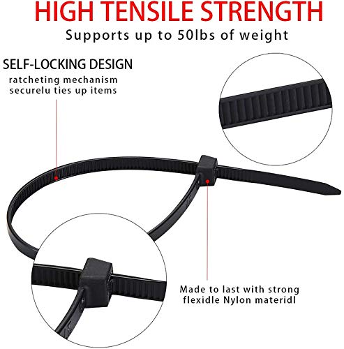 Immech 10 Inch 250mm L X 36mm W MultiPurpose Cable Tie UV resistant Nylon Zip Wire Organizer Self Locking Tie Color Black Pack of 700Pcs - Image 5