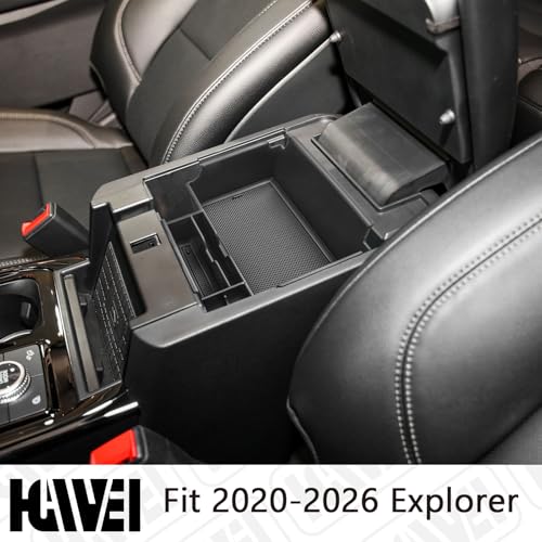 HGWEI Center Console Organizer Compatible with Ford Explorer 2020 2021 2022 2023 2024 2025 2026 Interior Accessories, Coin Holder Armrest Secondary Storage Box Container Insert Divider Tray, Black - Image 3