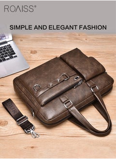 roaiss PU Leather Business Shoulder Bag for Men Smooth Zipper Adjustable Strap Waterproof Large Capacity Crossbody Bag Mens Fashion Commuting Premium Textures Handbag Includes Computer Compartment  - Image 4