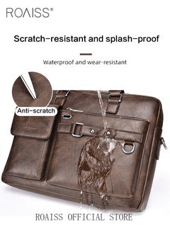 roaiss PU Leather Business Shoulder Bag for Men Smooth Zipper Adjustable Strap Waterproof Large Capacity Crossbody Bag Mens Fashion Commuting Premium Textures Handbag Includes Computer Compartment  - Image 5